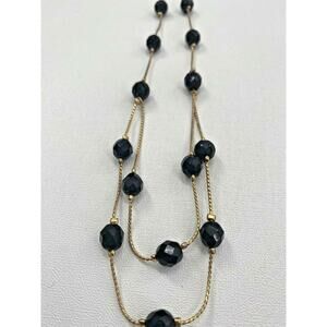 Worthington Estate Choker Collar Double Layer Necklace Gold Tone Black Beaded